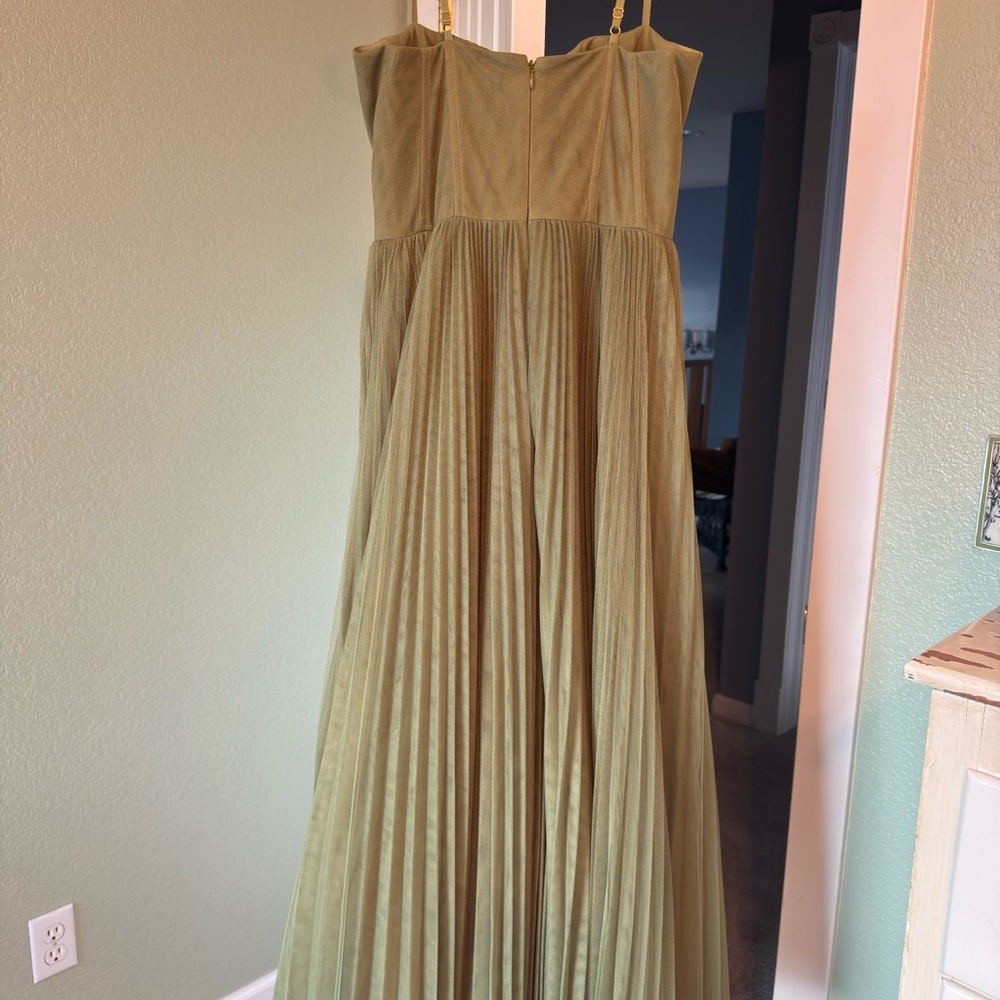 Hutch Olive Strapless Pleated Gown - Picture 2 of 9